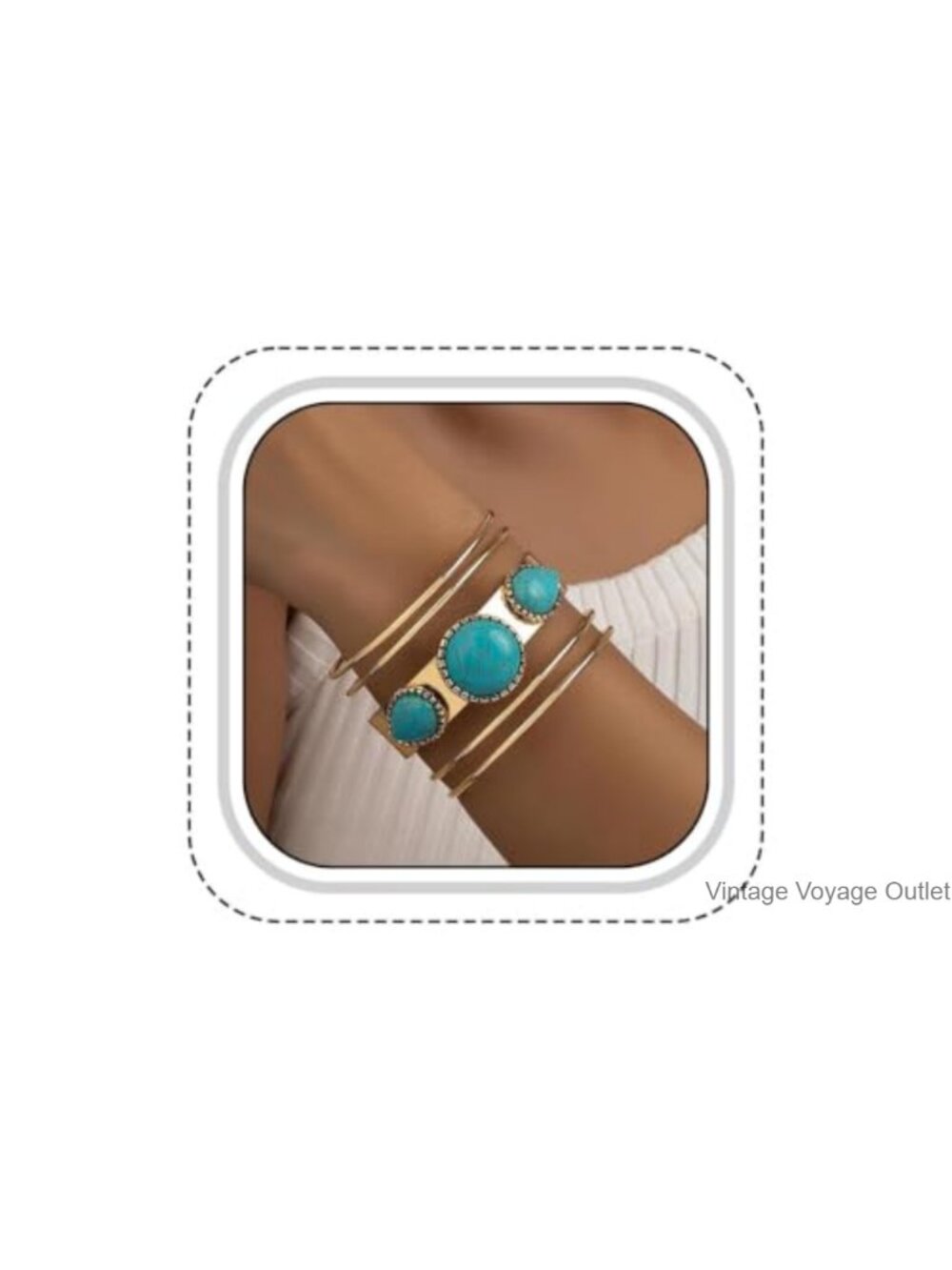 Gold Tone Western Turquoise Cuff Bracelet Boho Country Concert